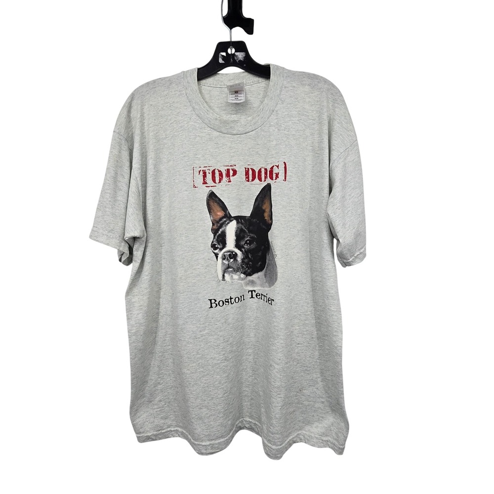 Vintage 90s Y2K Boston Terrier Top Dog T-Shirt‎ Womens XL Gray Graphic Print
